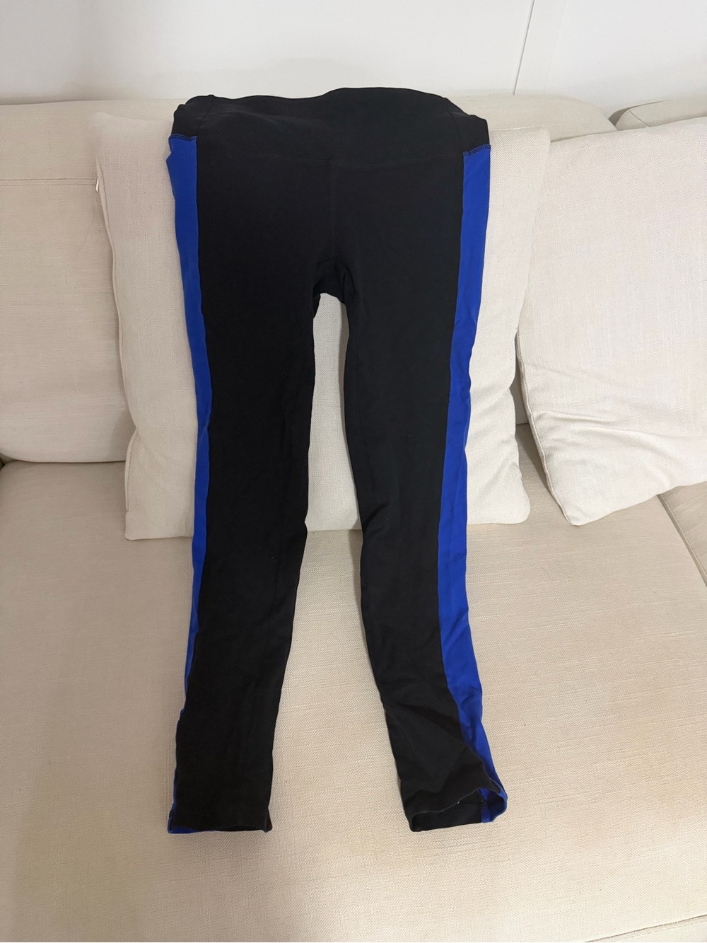 Alo Black Leggings with Blue Side Stripe